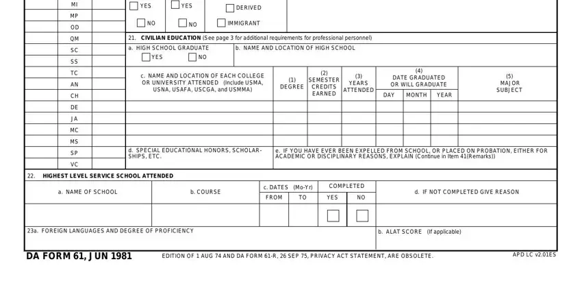 Filling in us army form step 2
