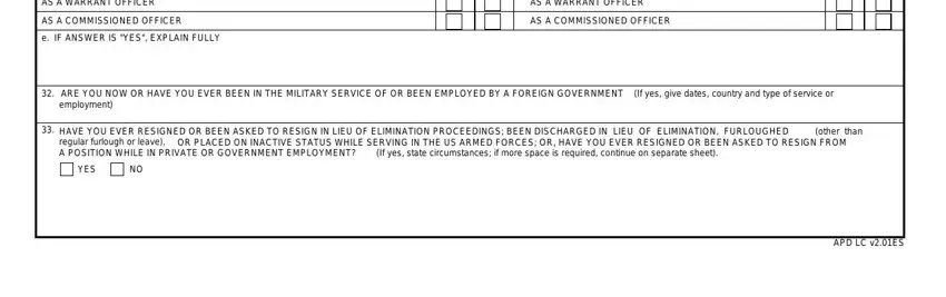 us army form YESYES, YESdAPPOINTMENTINREGULARARMY, YES, otherthan, YES, and APDLCvES fields to insert