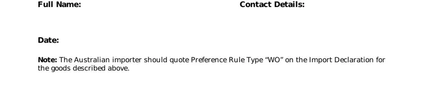 ausfta form template Full Name, Date, Contact Details, and Note The Australian importer blanks to complete