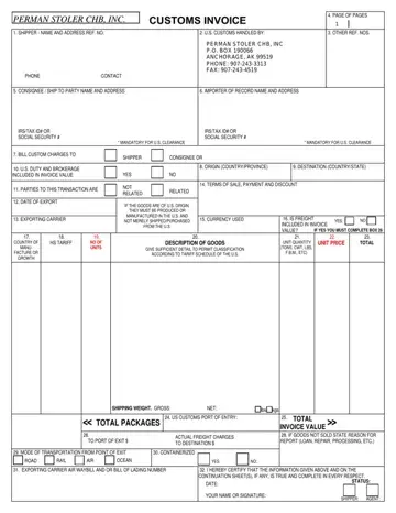 Us Customs Invoice Form Fillable Preview