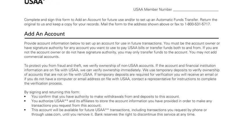 entering details in usaa direct deposit authorization step 1