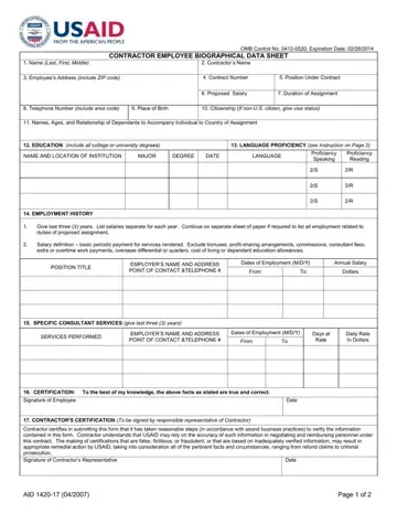 Usaid 1420 Form Preview
