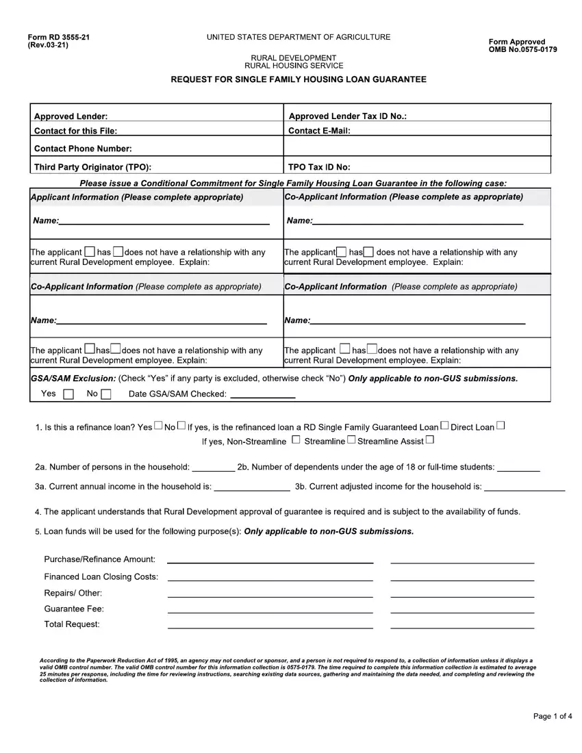 Usda Form 3555 21 first page preview