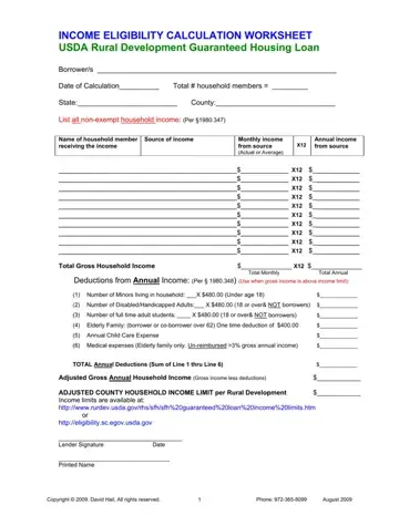 Usda Income Worksheet Form Preview
