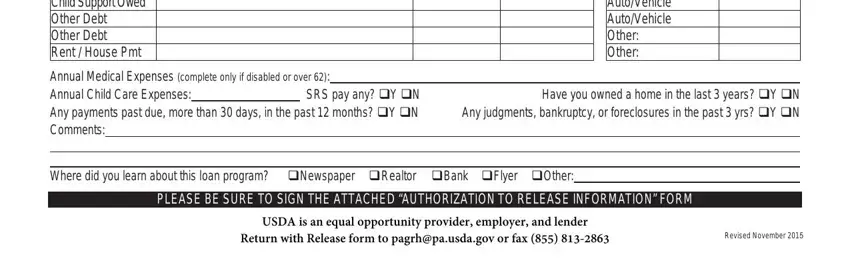 RBS Car Payment Car Payment Credit, Cash Checking Acct Checking Acct, Annual Medical Expenses complete, Have you owned a home in the last, Where did you learn about this, PLEASE BE SURE TO SIGN THE, and Revised November fields to fill out