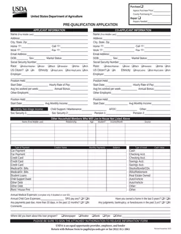 Usda Pre Qualification Form Preview