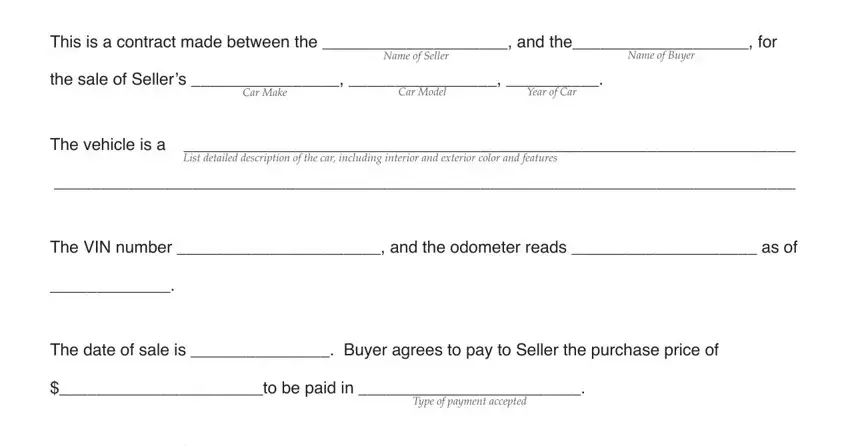 completing auto purchase contract form step 1