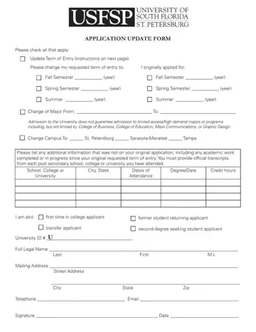 Usfsp Application Update Form Preview