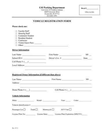 Usi Vehicle Registration Form Preview