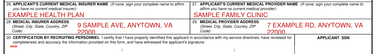 USMEPCOM Form 680-3A-E example filled out, medical records release, current medical insurer and current medical provider