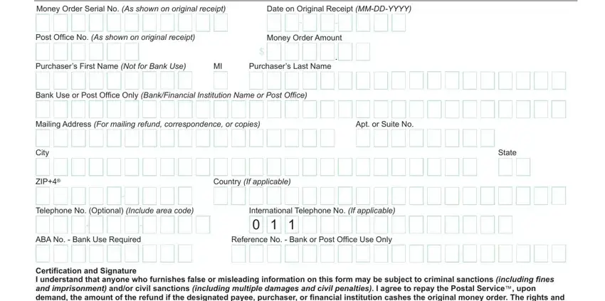 step 1 to filling in usps lost money order form 6401
