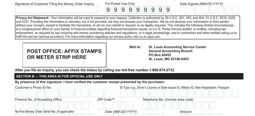 part 2 to completing usps lost money order form 6401