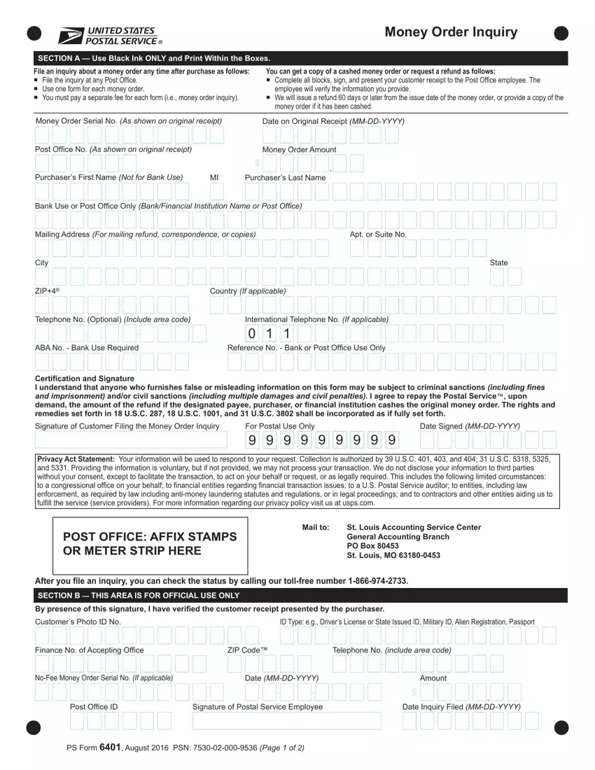 Usps 6401 Form first page preview