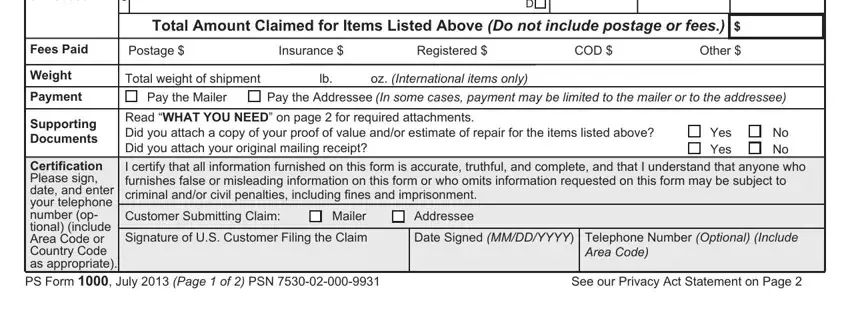 step 3 to entering details in usps claim form pdf