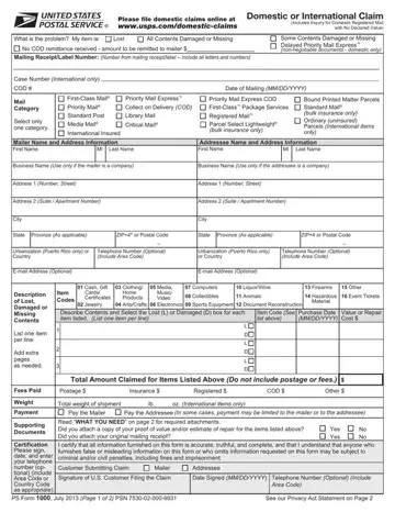 USPS Domestic Claim Form Preview