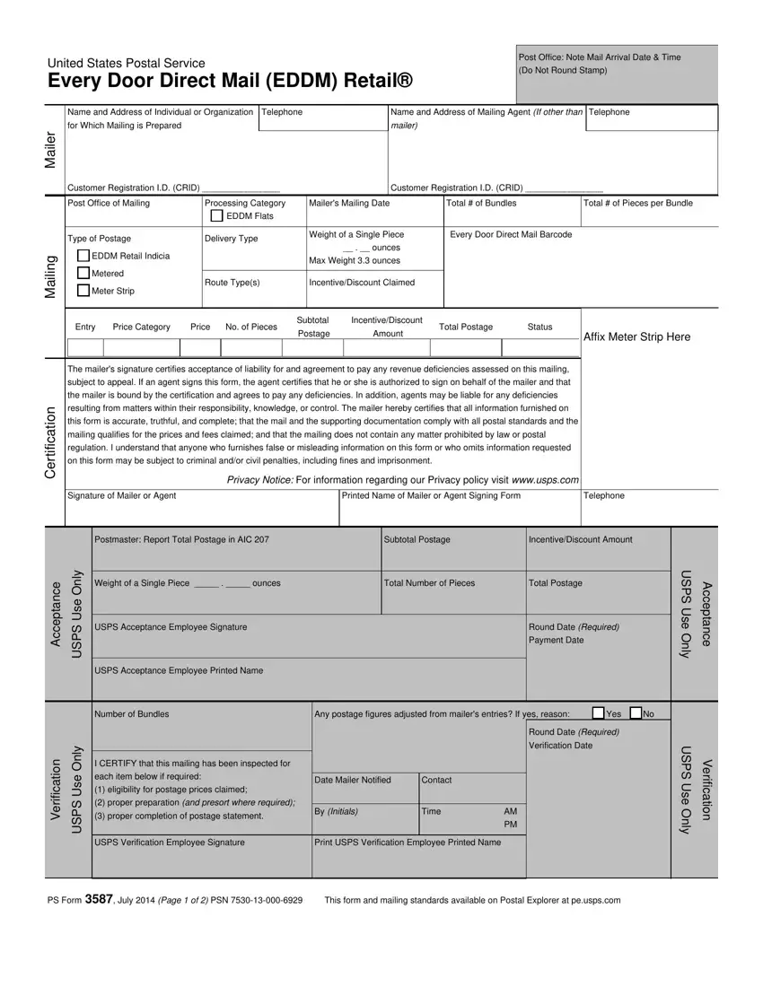 Usps Form 3587 first page preview