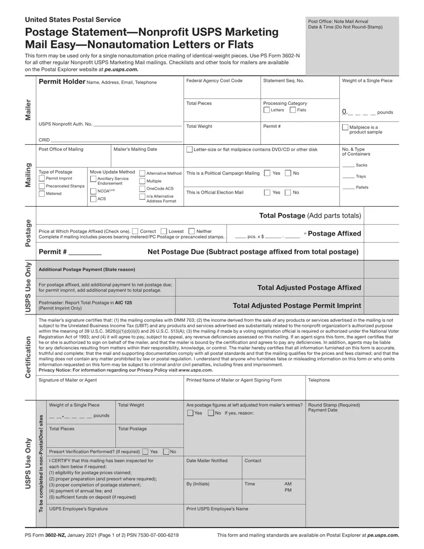 Usps Form 3602 Nz first page preview