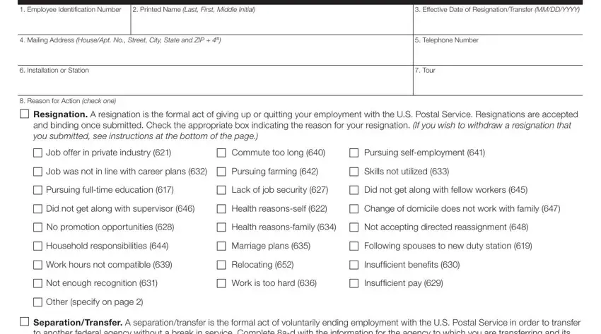 resignation office form sample fields to complete
