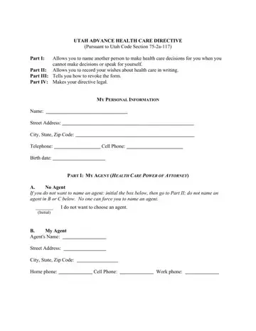 Utah Advance Health Care Form Preview