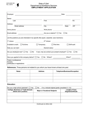 Utah Job Application Form Preview