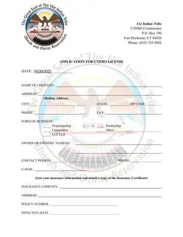 Utero License Form Preview