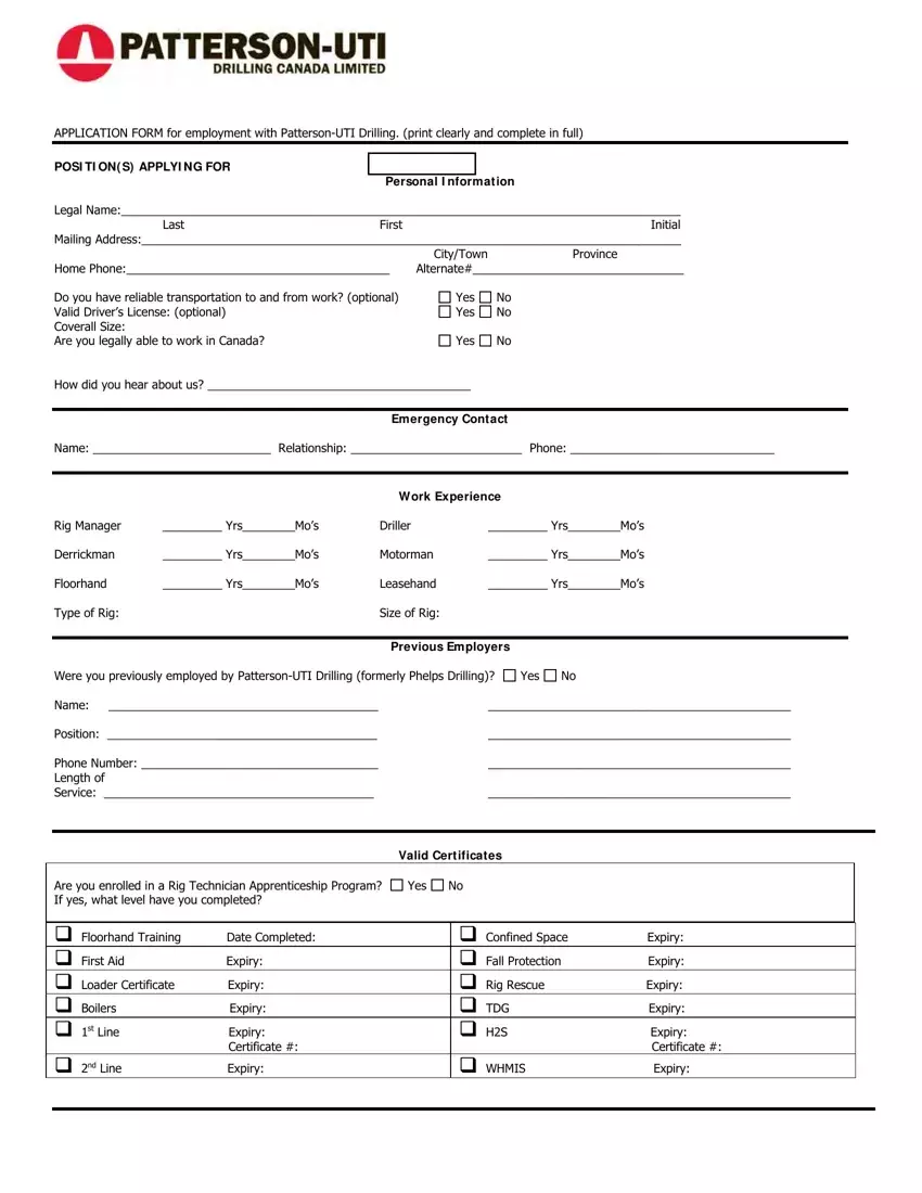 Uti Employment Form first page preview
