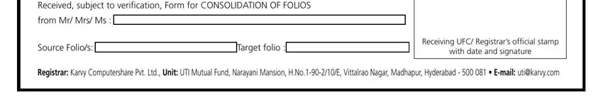 uti mutual fund statement by folio number Received subject to verification, from Mr Mrs Ms, Source Folios Target folio, Receiving UFC Registrars official, and Registrar Karvy Computershare Pvt fields to insert