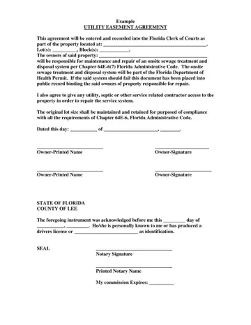 Utility Easement Form Preview