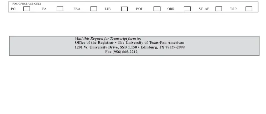 texas american request transcript FOR OFFICE USE ONLY, FAA, LIB, POL, ORR, ST AF, TSP, and Mail this Request for Transcript blanks to complete