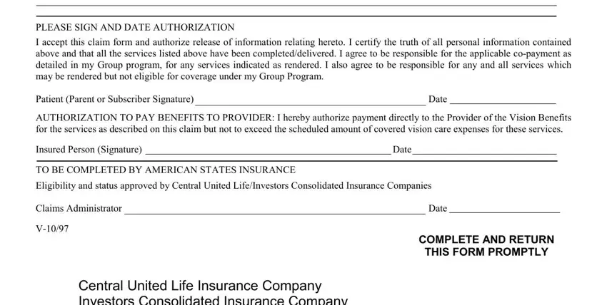 Finishing central united life claim form stage 2