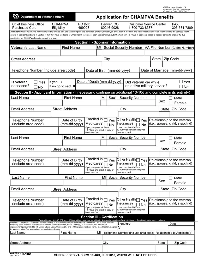 Va Champva Application Form 10 10D first page preview