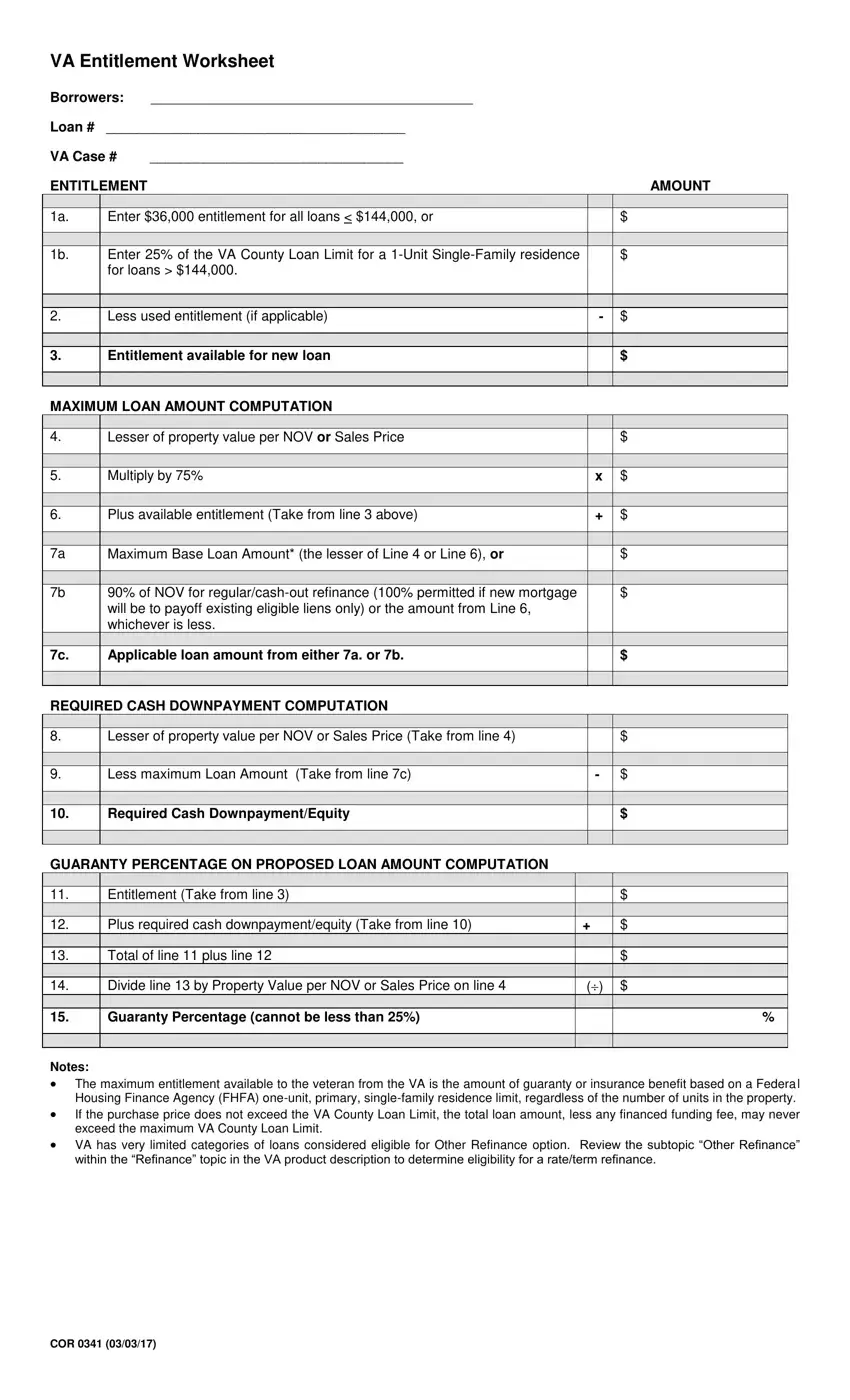 Va Entitlement Worksheet first page preview