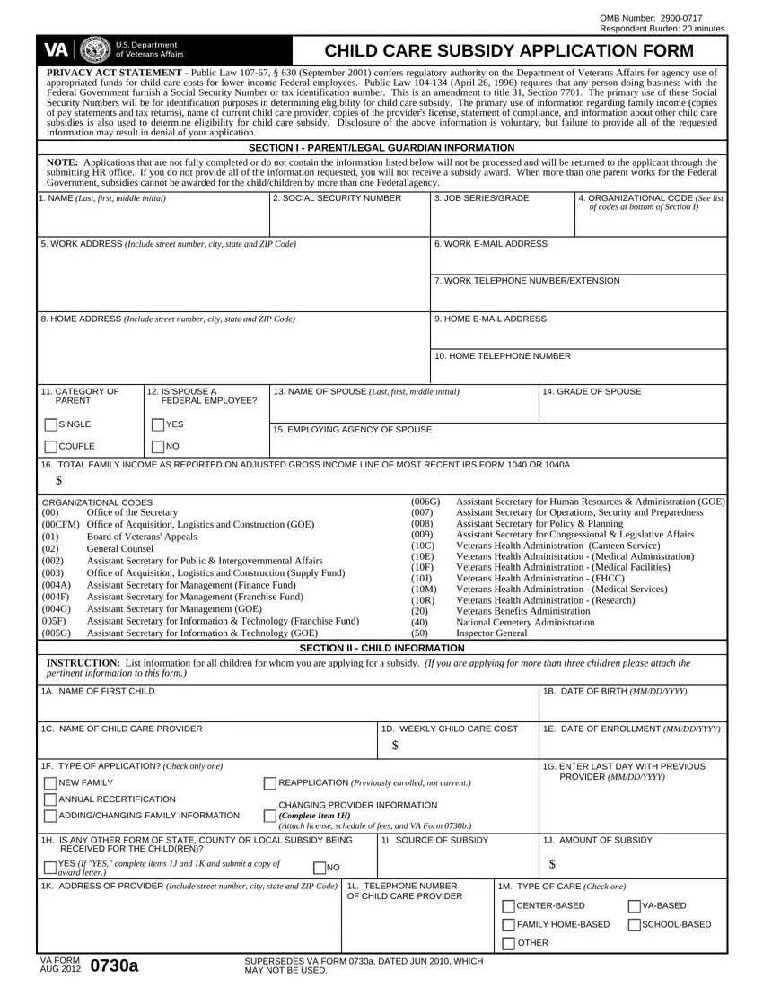 Va Form 0730D first page preview