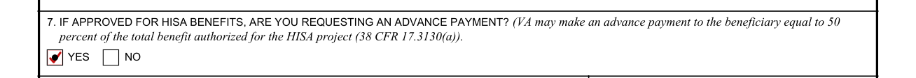 VA Form 10-0103 example filled out, advance payment