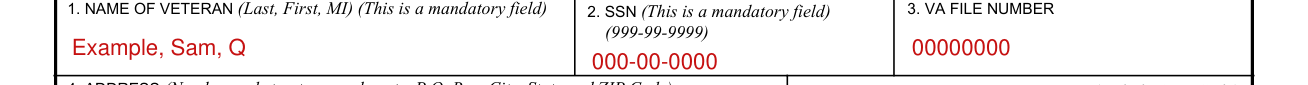VA Form 10-0103 example filled out, your name, SSN and VA file number