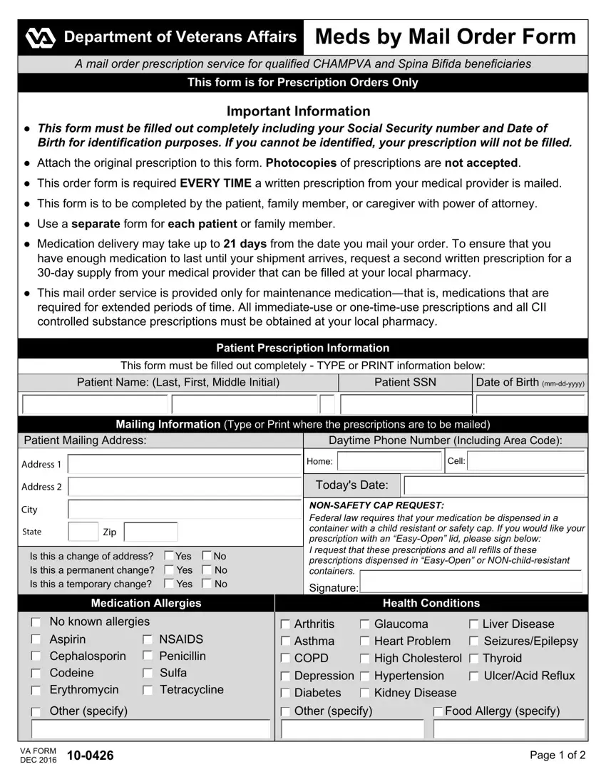 Va Form 10 0426 first page preview