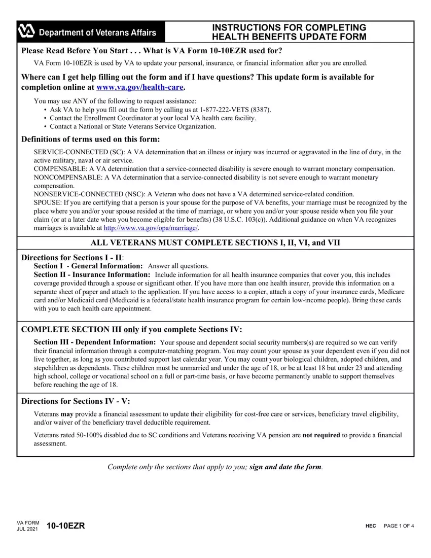 Va Form 10 10Ezr first page preview