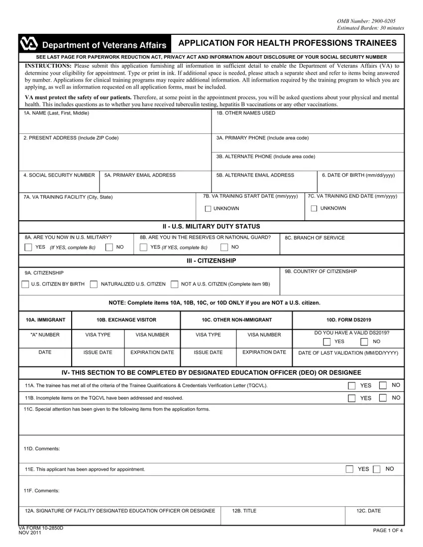 Va Form 10 2850D first page preview