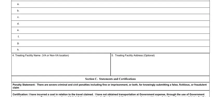 Va Form 10 3542 Treating Facility Name VA or, Treating Facility Address Optional, Section C Statements and, Penalty Statement There are severe, and Certification I have incurred a blanks to fill out