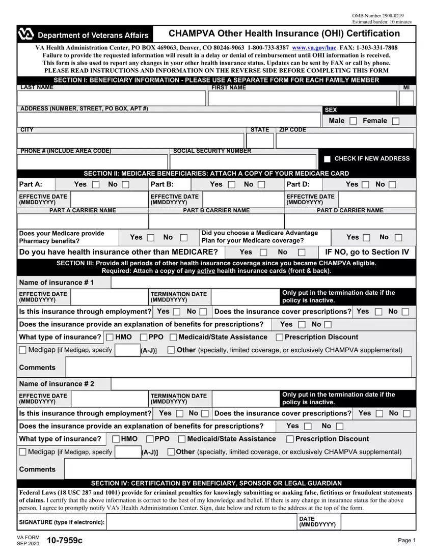 Va Form 10 7959C first page preview
