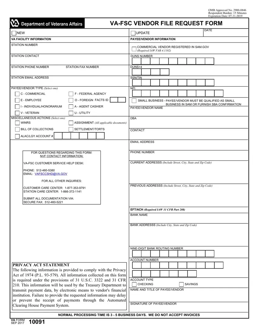 Va Form 10091 first page preview