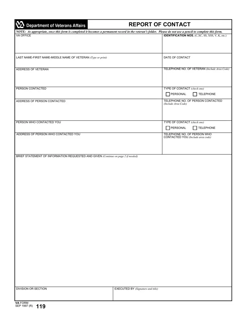 Va Form 119 first page preview