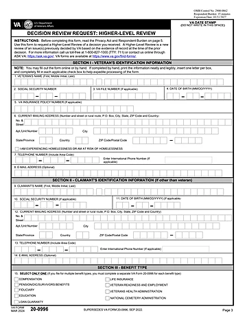 VA Form 20-0996 Preview