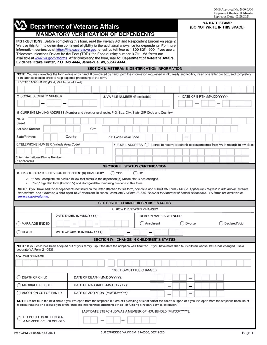 Va Form 21 0538 first page preview