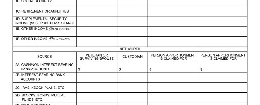 21 0788 form SURVIVINGSPOUSE, ISCLAIMEDFOR, ISCLAIMEDFOR, AGROSSWAGESFROMALLEMPLOYMENT, BSOCIALSECURITY, CRETIREMENTORANNUITIES, FOTHERINCOMEShowsource, SOURCE, VETERANOR, SURVIVINGSPOUSE, NETWORTH, CUSTODIAN, PERSONAPPORTIONMENT, ISCLAIMEDFOR, and PERSONAPPORTIONMENT blanks to fill