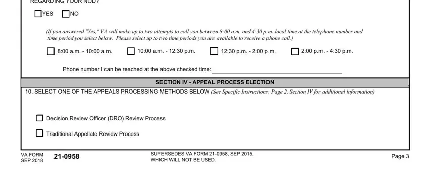 va notice of disagreement WOULD YOU LIKE TO RECEIVE A, YES, If you answered Yes VA will make, am   am, am   pm, pm   pm, pm   pm, Phone number I can be reached at, SECTION IV  APPEAL PROCESS ELECTION, SELECT ONE OF THE APPEALS, Decision Review Officer DRO Review, Traditional Appellate Review, VA FORM SEP, SUPERSEDES VA FORM  SEP  WHICH, and Page blanks to insert