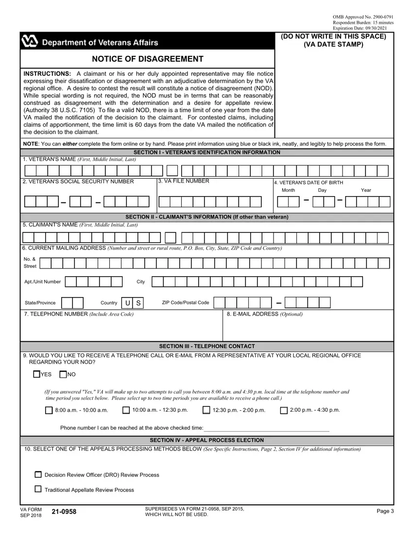 Va Form 21 0958 first page preview