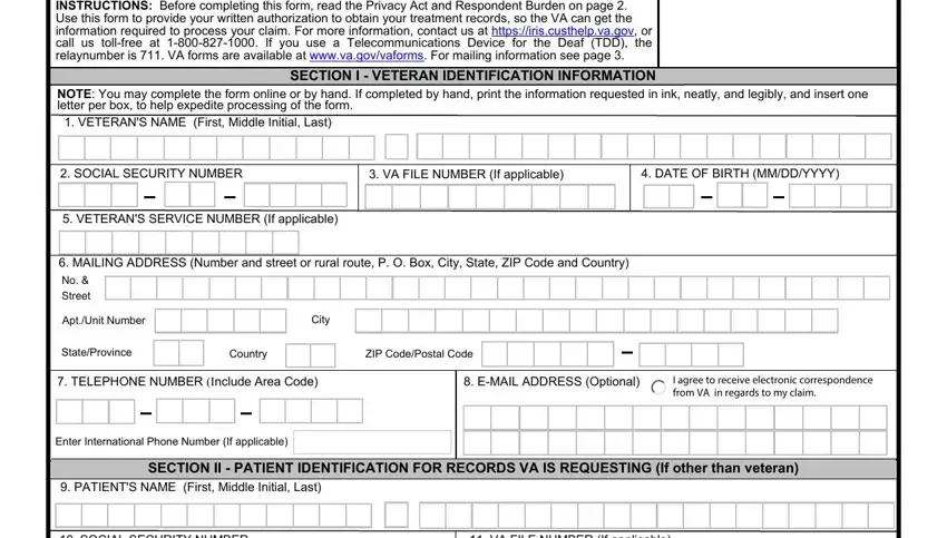 portion of fields in va forms 21 4142