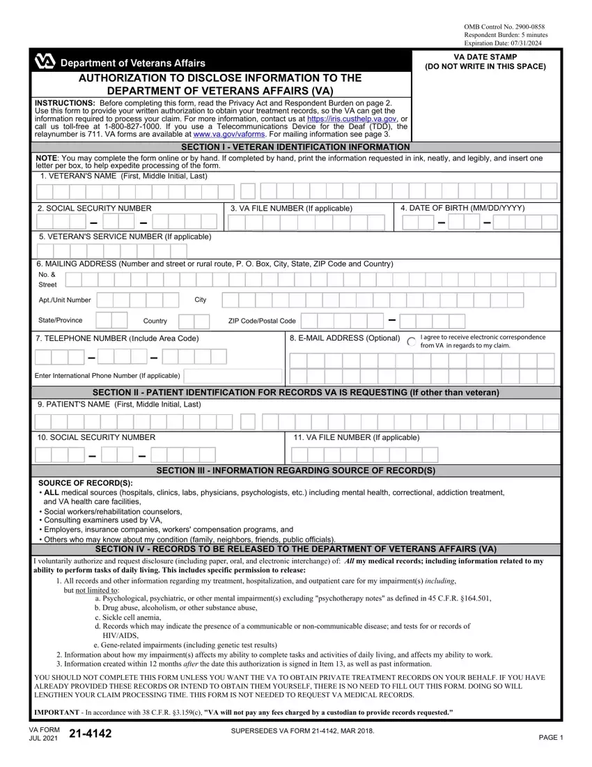 Va Form 21 4142 first page preview