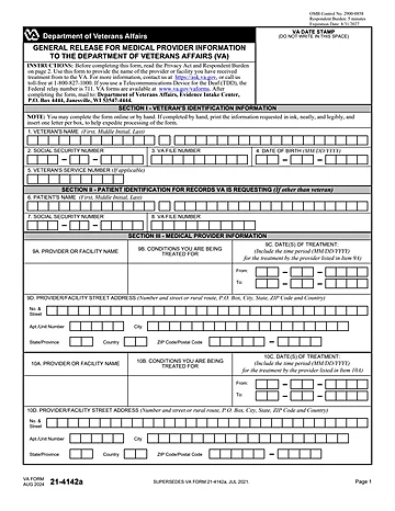 VA Form 21-4142a Preview